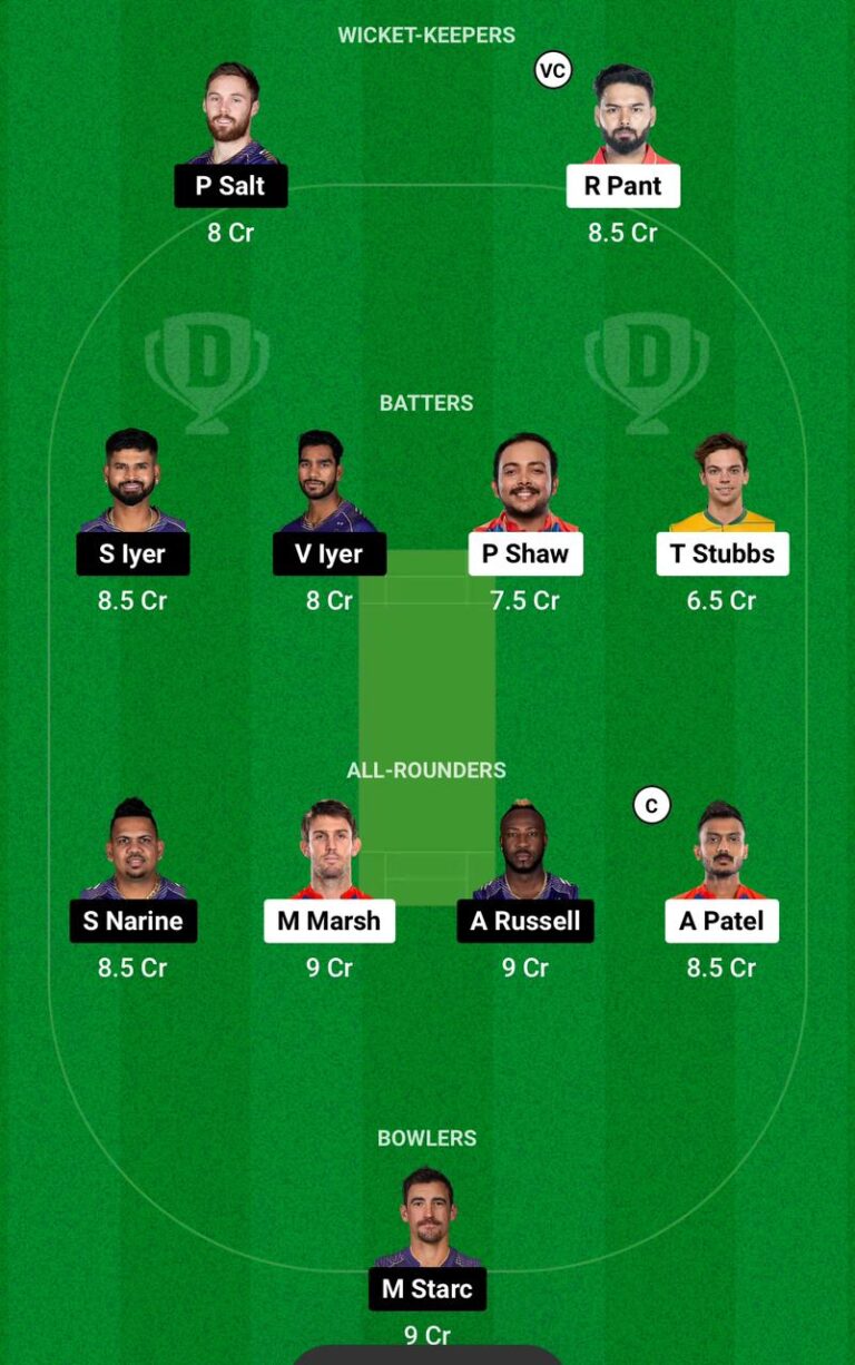 dream11 team kkr vs dc